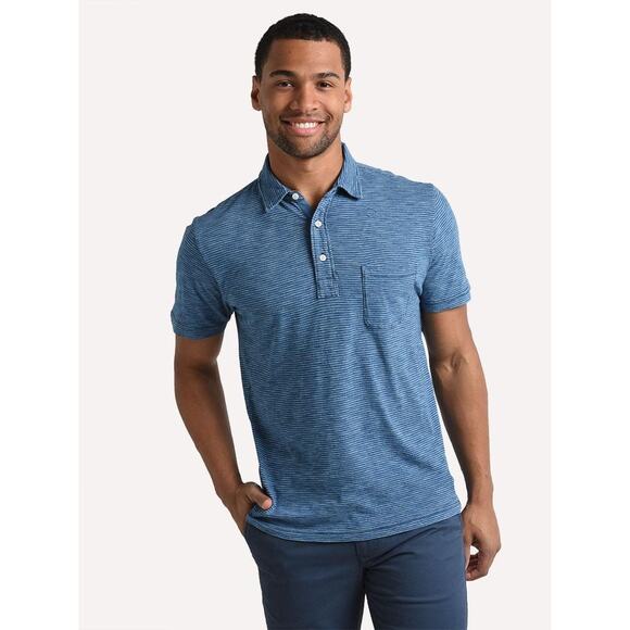 Faherty Sz L Indigo Polo Cotton Men’s Blue Shirt - Nice Condition! MSRP $98 - Picture 1 of 6